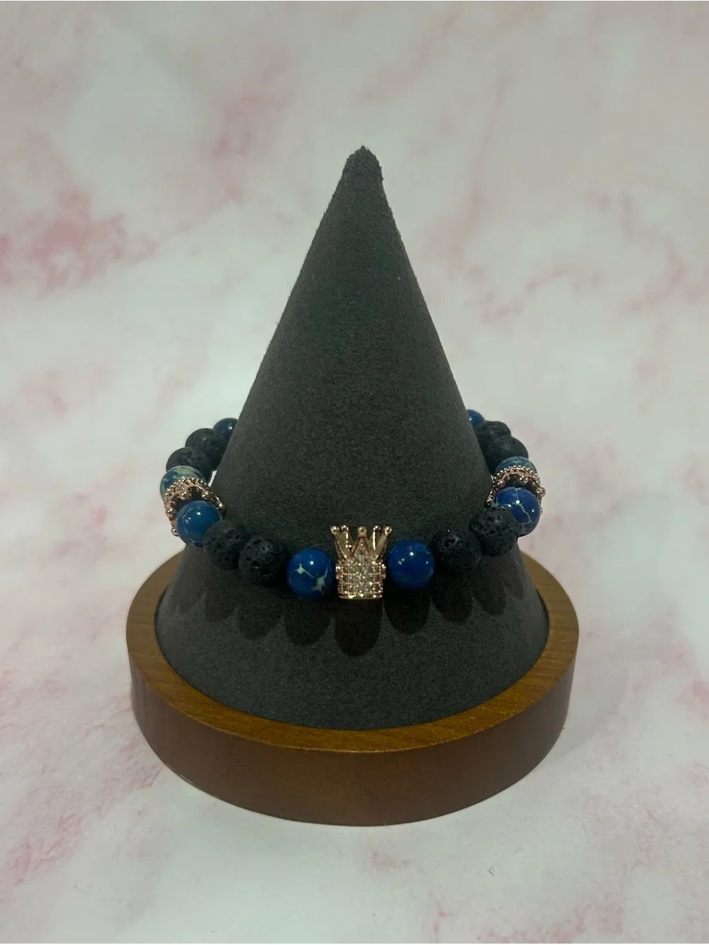 Rose gold-Crown Accent Blue Beaded Stretch Bracelet